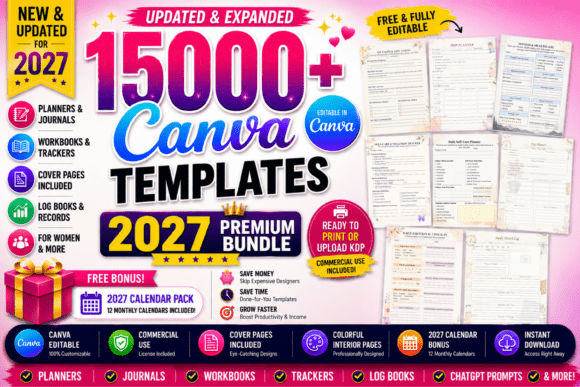 Download 15000+ Canva Templates | 2027 KDP Bundle - Premium Resources